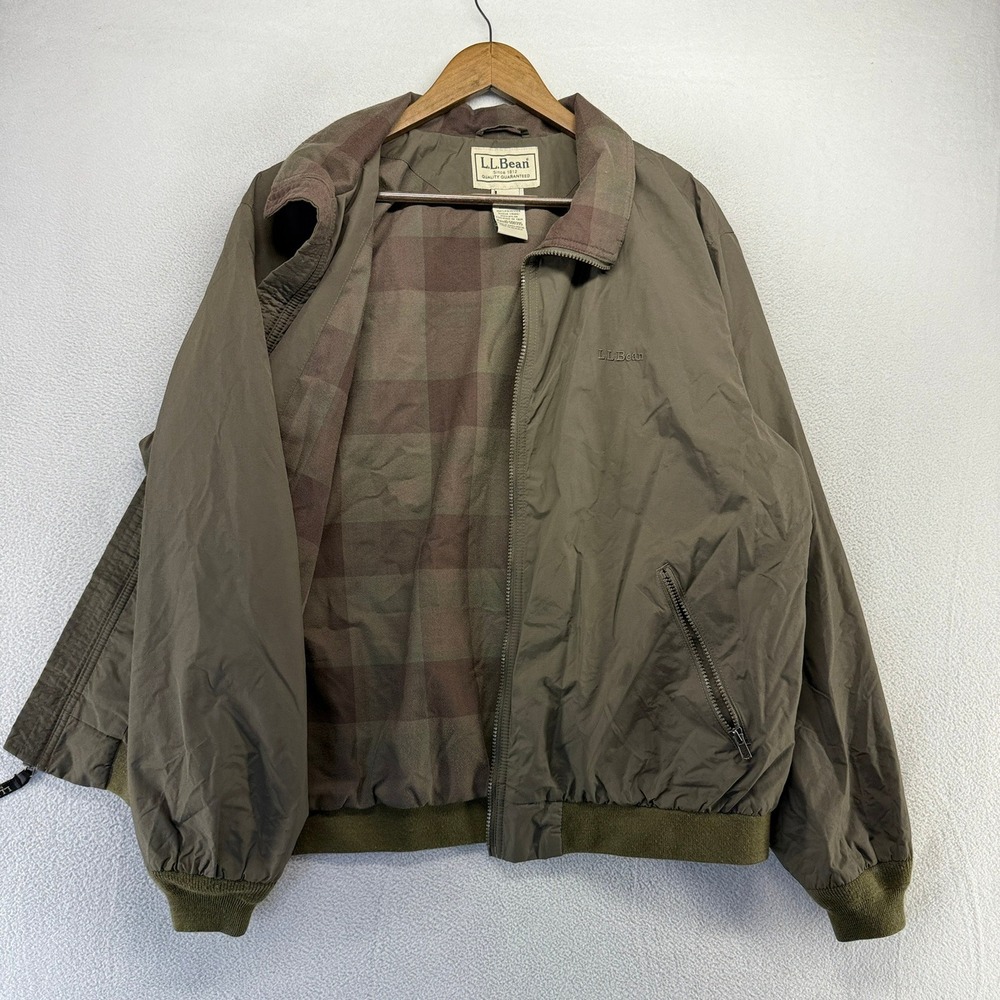 Vintage LL Bean Jacket Men's Large Green Brown Flannel Lined Warm Up Spellout